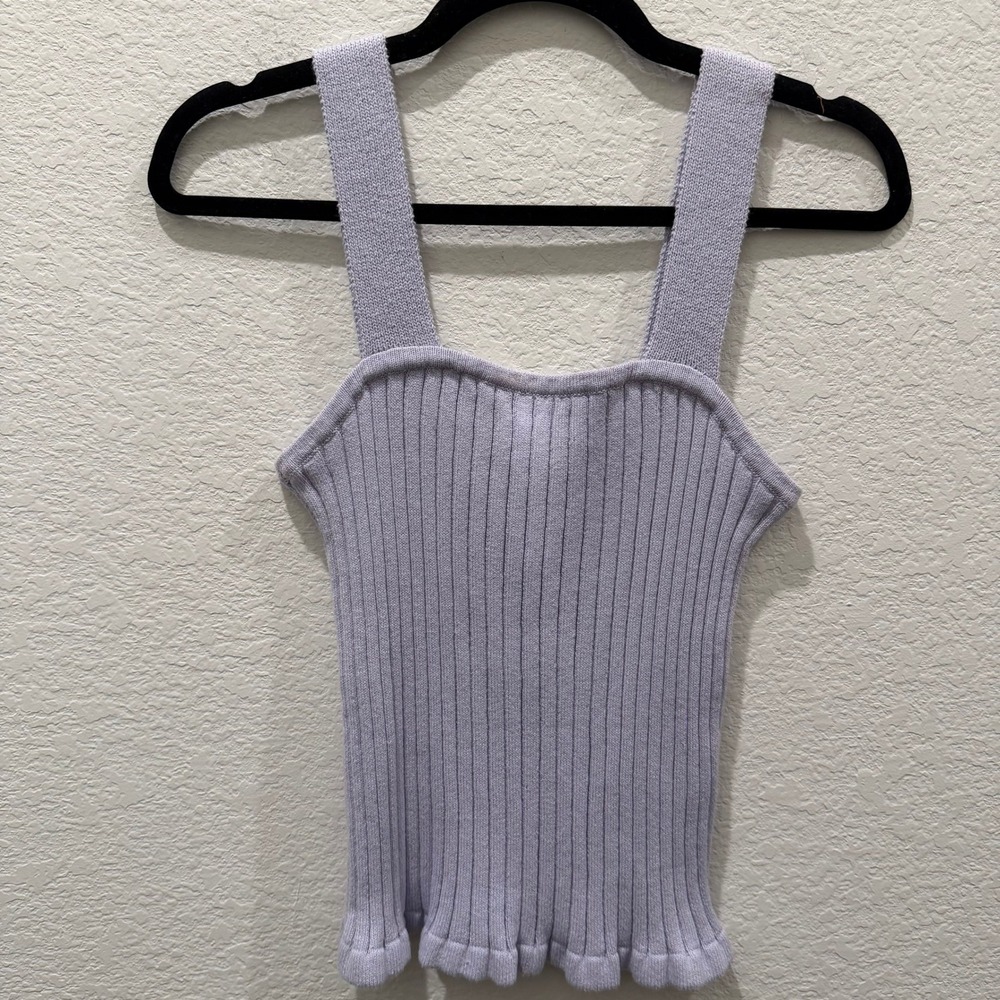Madewell Lilac Purple Ribbed Knit Ruffle Hem Sweater Tank Top Small